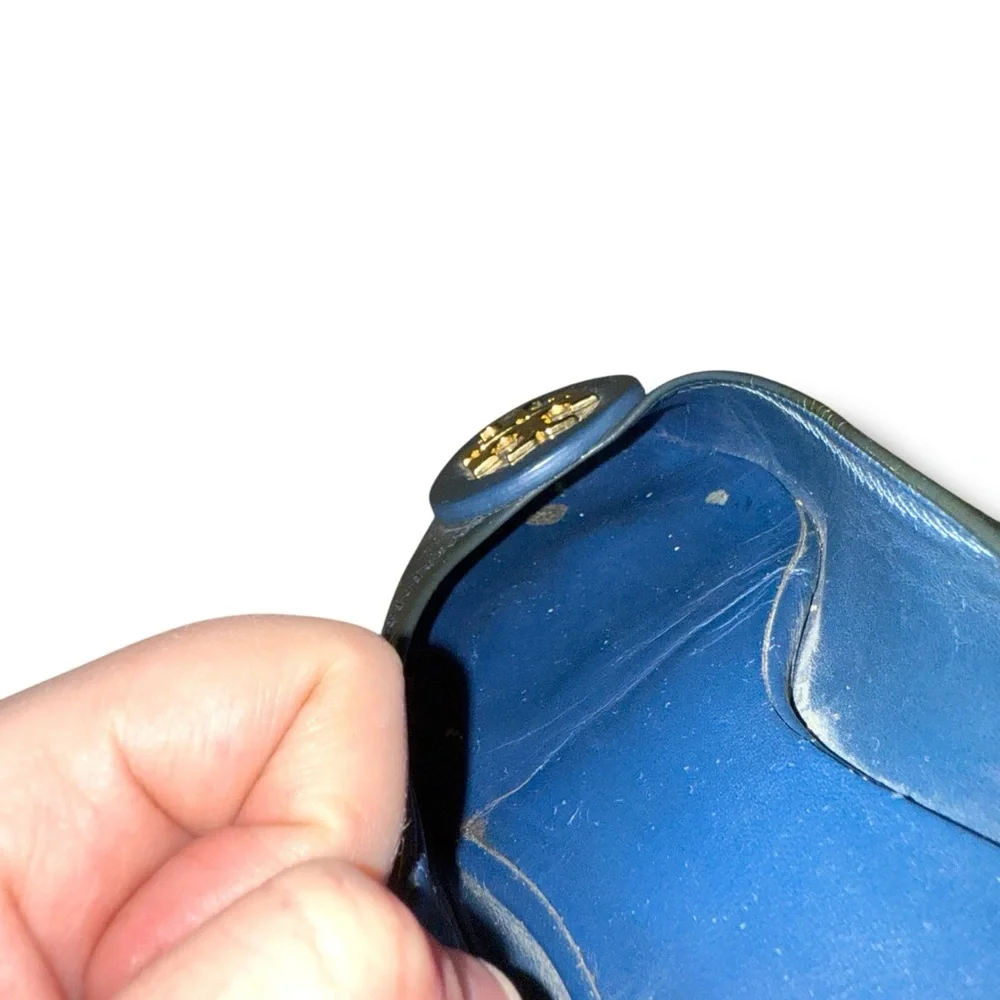 Tory Burch Minnie Scrunch Navy Blue Leather Ballet Flats‎ Sz 7 Estimated